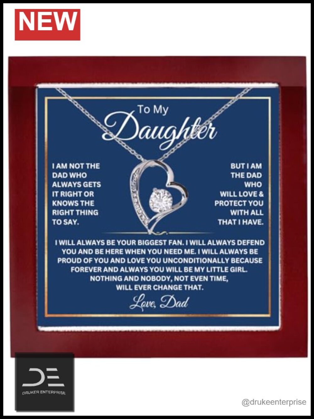 Heart Pendant Necklace for Daughter from Dad Stainless Steel 18-22"